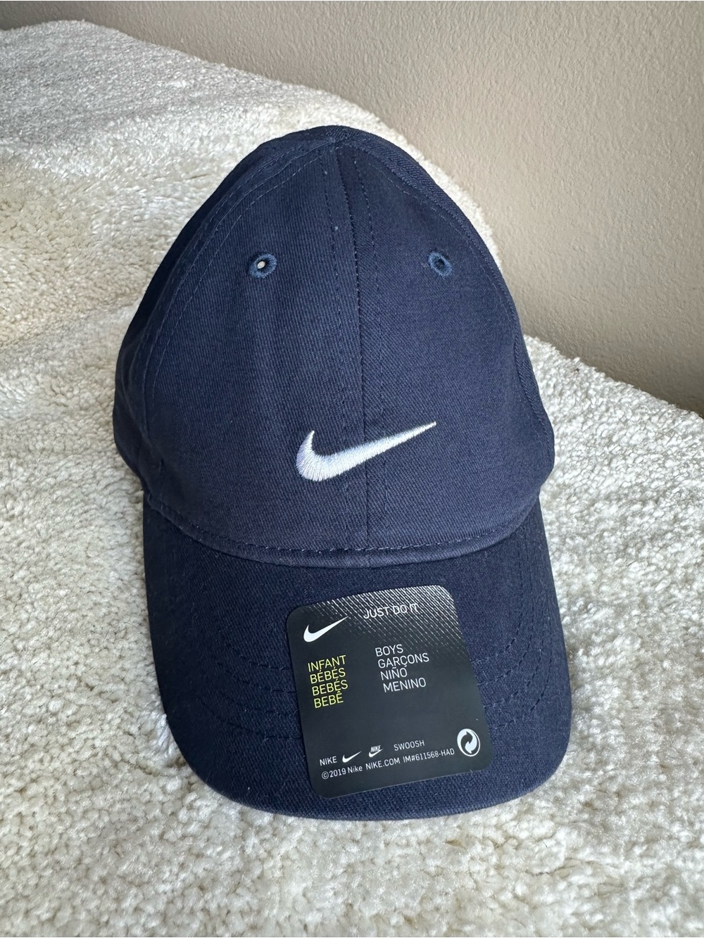 Nike kids Navy and White Swoosh Baseball Cap Hat